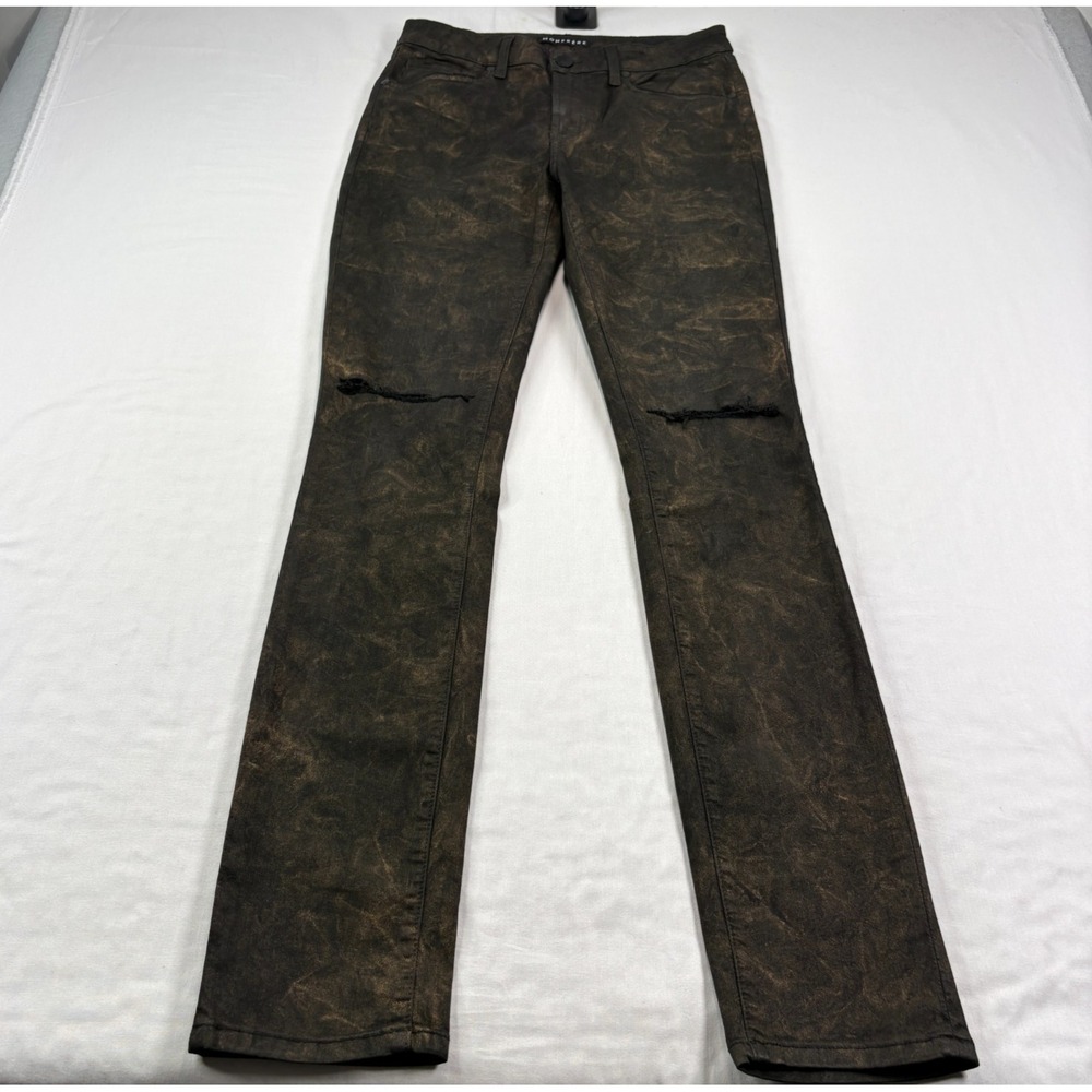 Monfrere Jeans Mens 31x34 Brown Greyson Skinny Stretch Denim Distressed